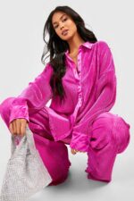 BARBIE PINK PLEATED PLISSE OVERSIZE CO ORDS - Image 2