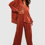 PUMPKIN PLEATED PLISSE OVERSIZE CO ORDS