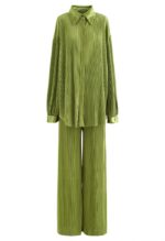 MOSS GREEN PLEATED PLISSE OVER SIZE CO ORDS - Image 2