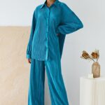 SAPPHIRE BLUE PLEATED PLISSE OVERSIZE CO ORDS