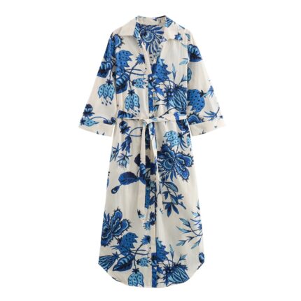 Blue & white belted dress