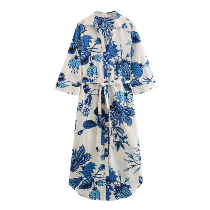 Blue & white belted dress - Image 1