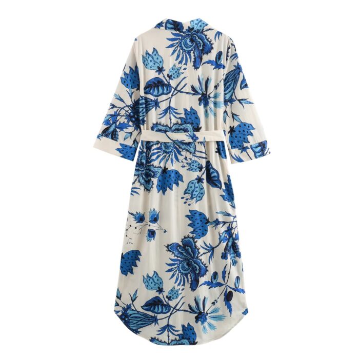 Blue & white belted dress - Image 2