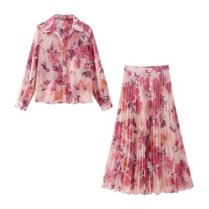 Pink floral skirt set