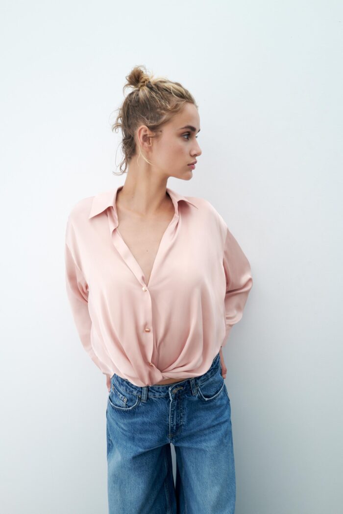 Tea pink satin shirt - Image 5