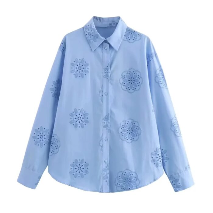 Blue hollow out shirt - Image 1