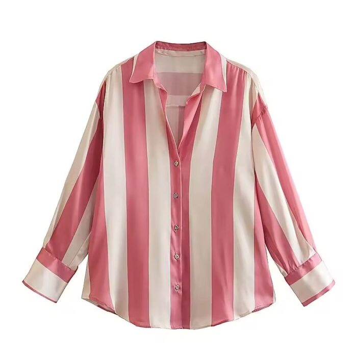 Pink stripe satin shirt - Image 1