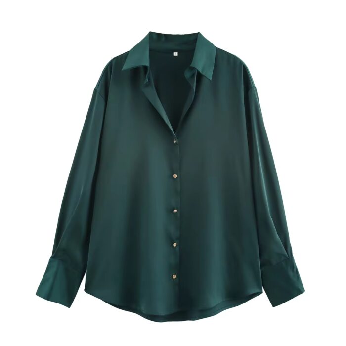 Forest green satin shirt - Image 1