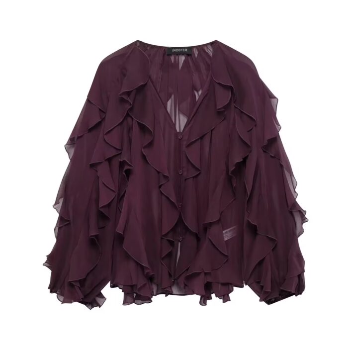 Maroon ruffle shirt - Image 1