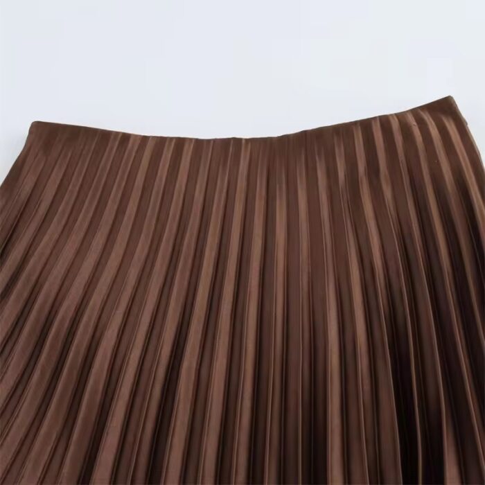 Brown silk pleated skirt - Image 2