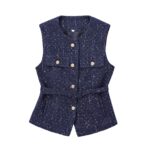 Blue Tweed belted vest