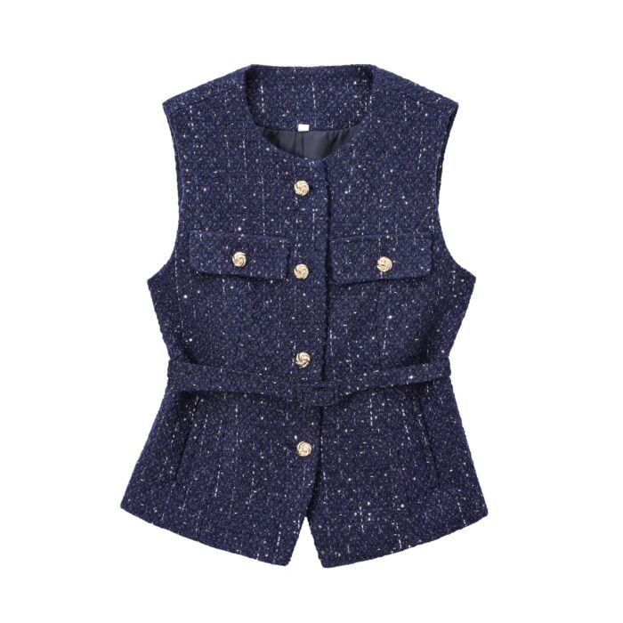 Blue Tweed belted vest - Image 1