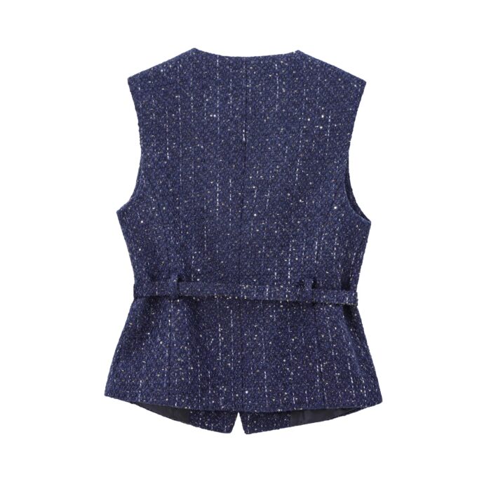 Blue Tweed belted vest - Image 2
