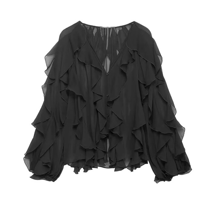 Black ruffle shirt - Image 1
