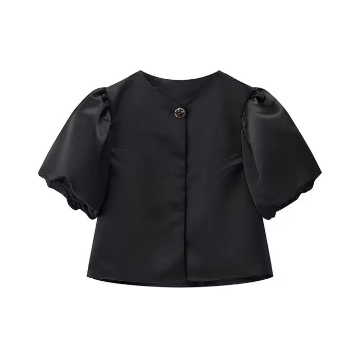 Black puff sleeves blouse - Image 1