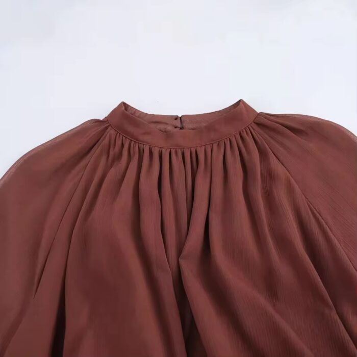 Brown chiffon dress - Image 3