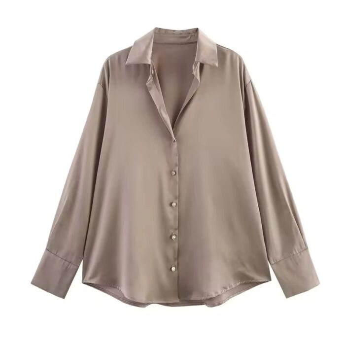 Taupe satin shirt - Image 1