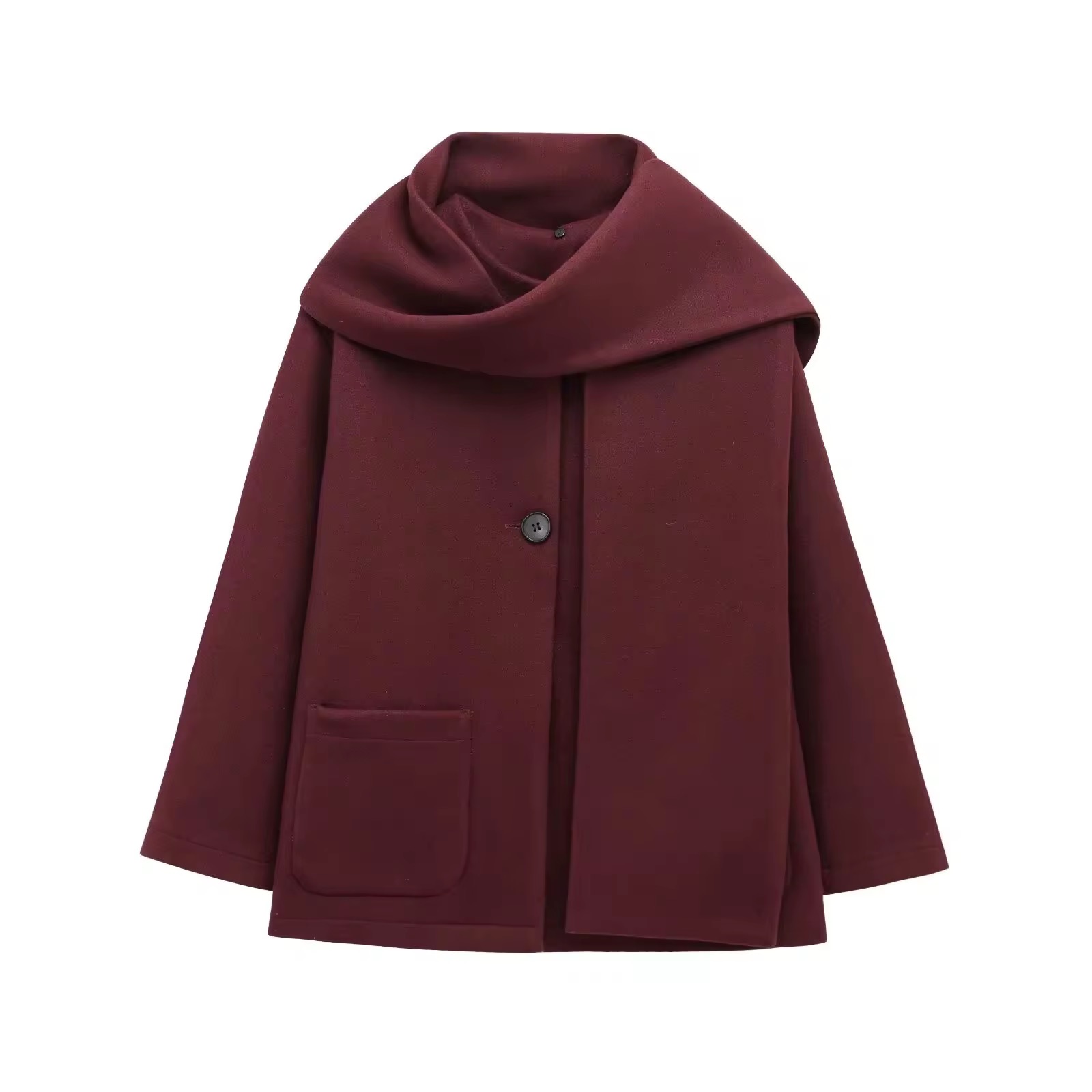 IMG_2230 Burgundy Drape Wool Coat - Image 1