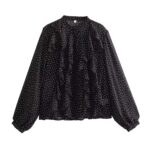 Black polka dotes ruffle blouse